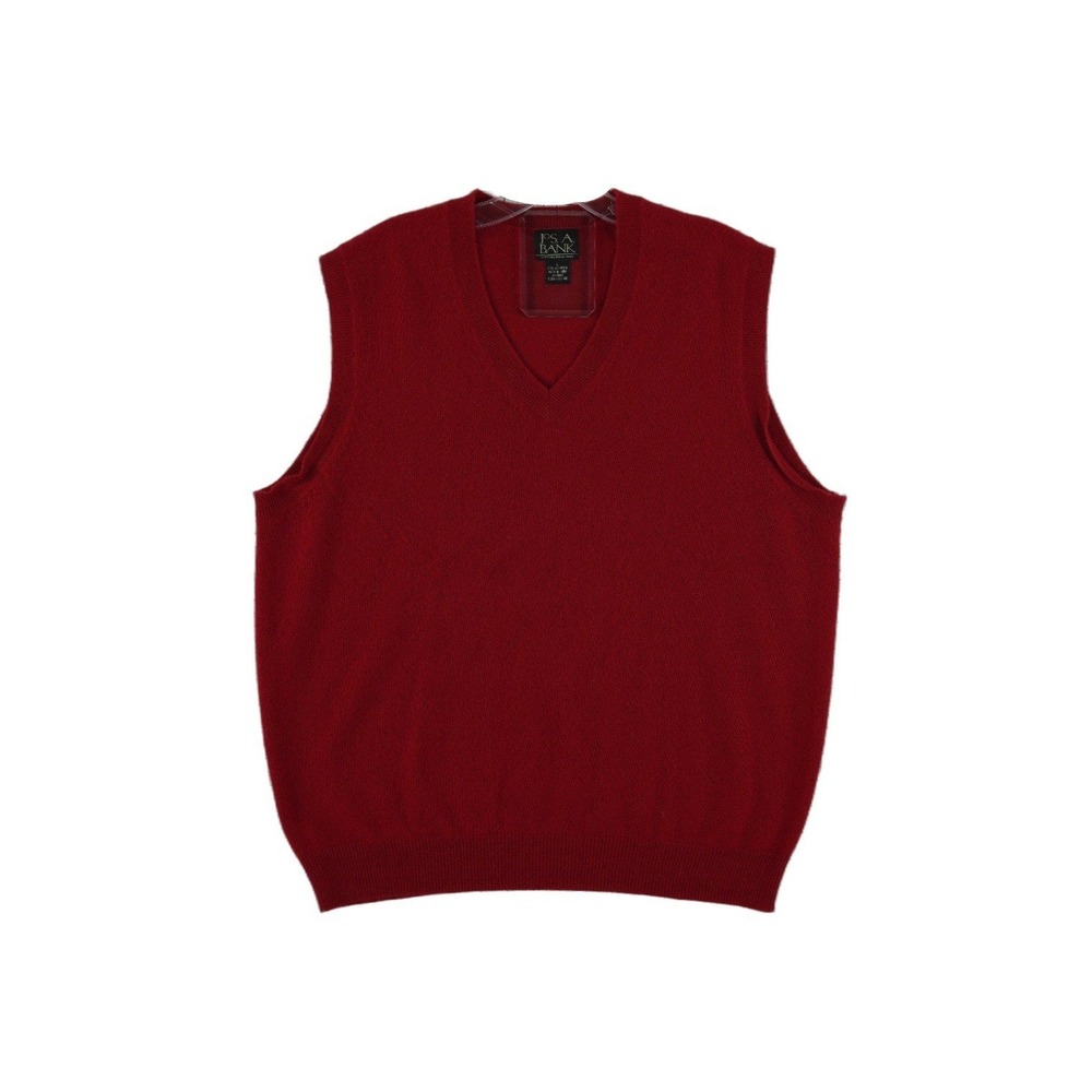 Jos‎ A Bank 100% Cashmere Sweater Vest Men's Size Large Burgundy Red V Neck